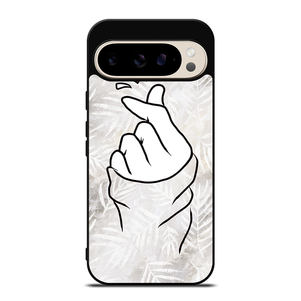 CUTE HEART FINGER WHITE MARBLE Google Pixel 9 Pro Case Cover