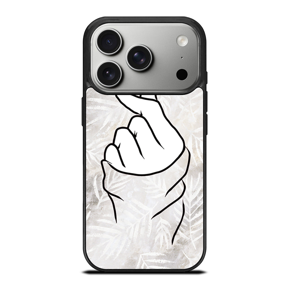 CUTE HEART FINGER WHITE MARBLE iPhone 17 Pro Case Cover