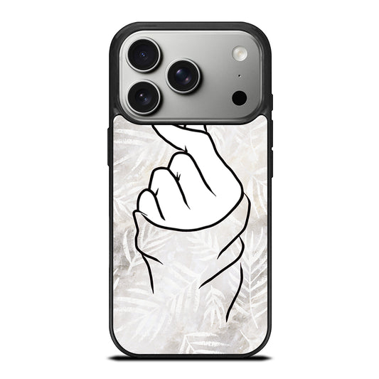 CUTE HEART FINGER WHITE MARBLE iPhone 17 Pro Case Cover