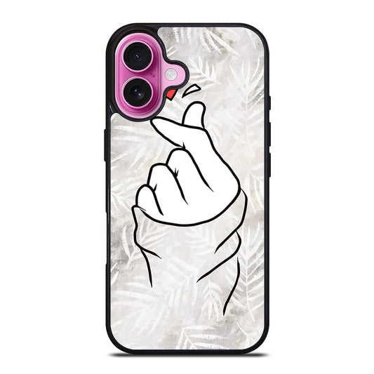 CUTE HEART FINGER WHITE MARBLE iPhone 16 Plus Case Cover