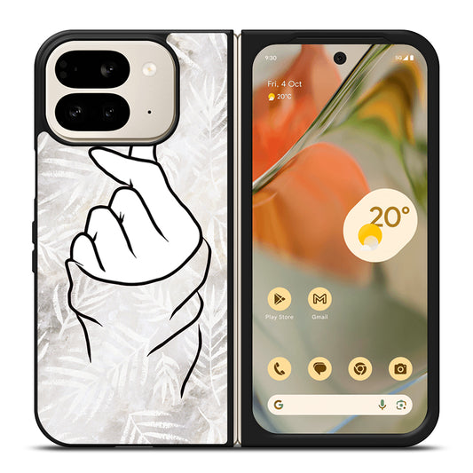 CUTE HEART FINGER WHITE MARBLE Google Pixel 9 Pro Fold Case Cover