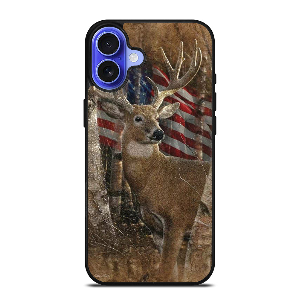 DEER HUNTING AMERICAN FLAG iPhone 16 Case Cover