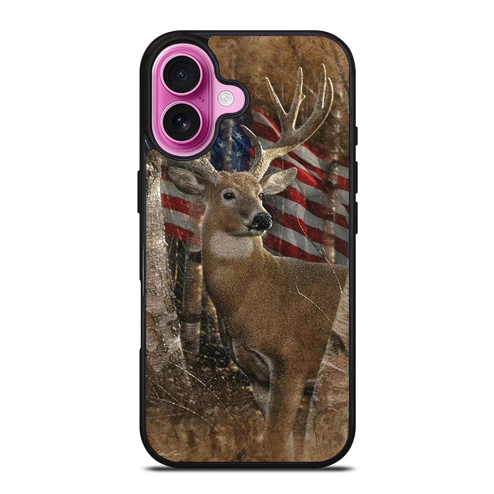 DEER HUNTING AMERICAN FLAG iPhone 16 Plus Case Cover