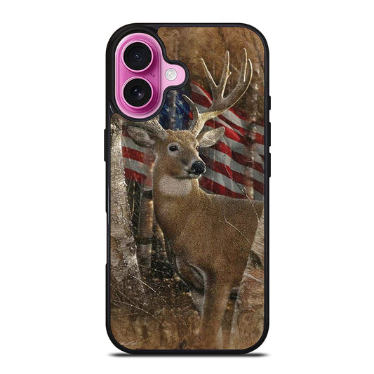 DEER HUNTING AMERICAN FLAG iPhone 16 Plus Case Cover