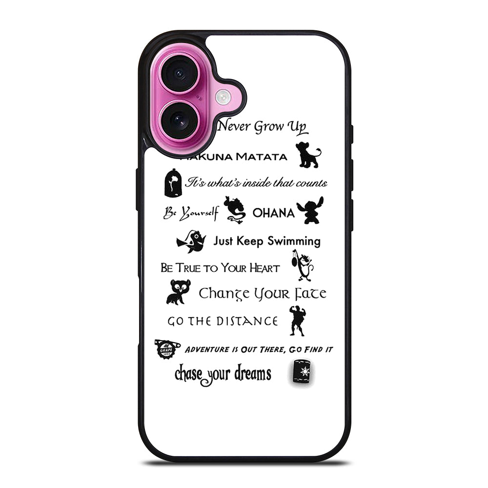 DISNEY LESSONS BLACK QUOTE iPhone 16 Plus Case Cover