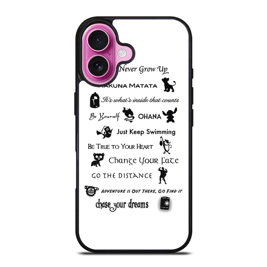 DISNEY LESSONS BLACK QUOTE iPhone 16 Plus Case Cover