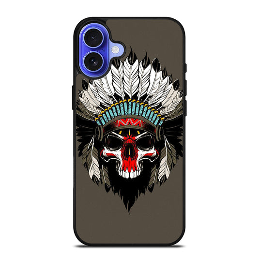 INDIAN FEATHER SKULL ART iPhone 16 Case Cover