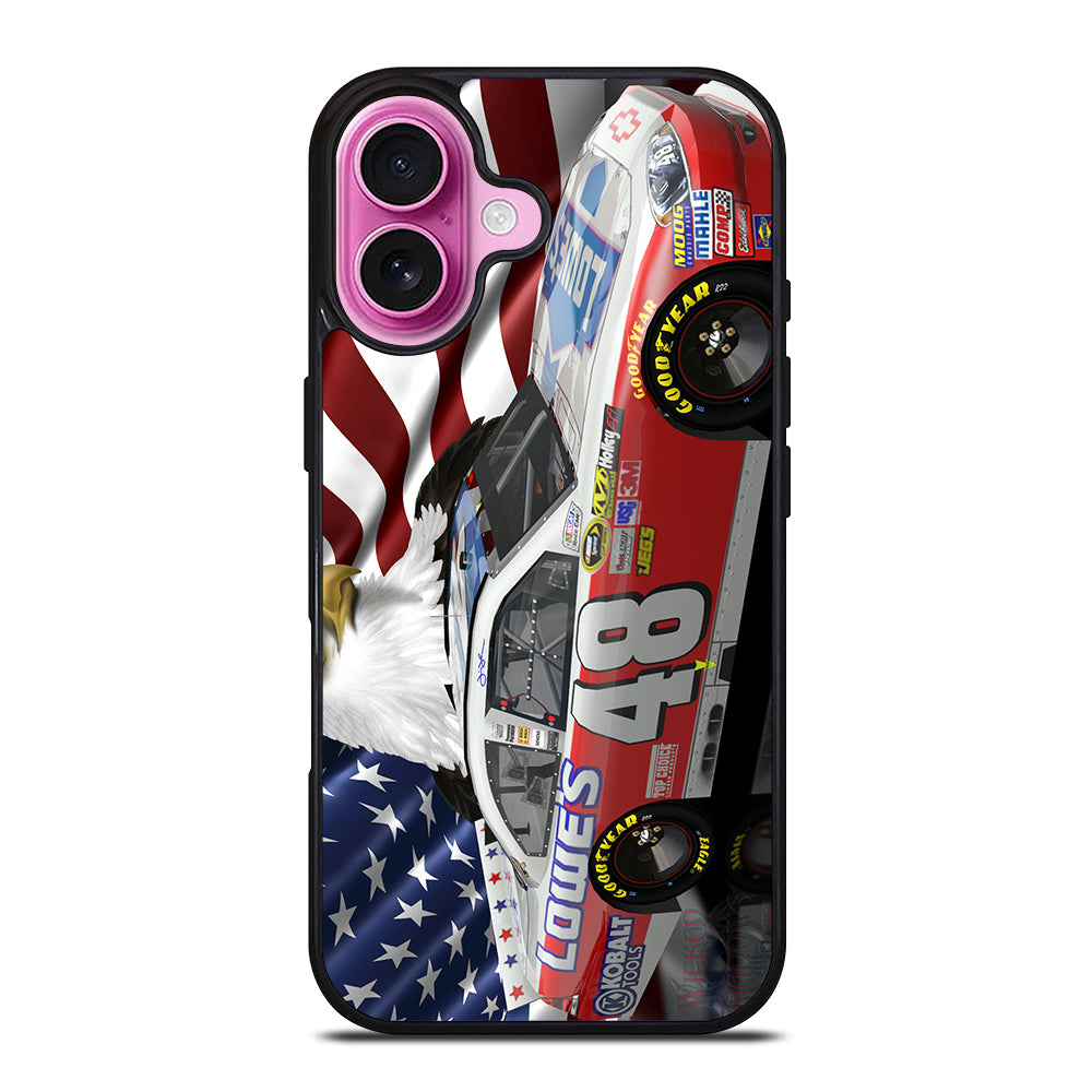 JIMMIE JOHNSON NASCAR AMERICAN FLAG iPhone 16 Plus Case Cover