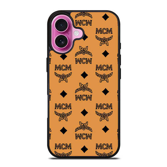 MCM WORLD WIDE BROWN LEATHER PATTERN iPhone 16 Plus Case Cover