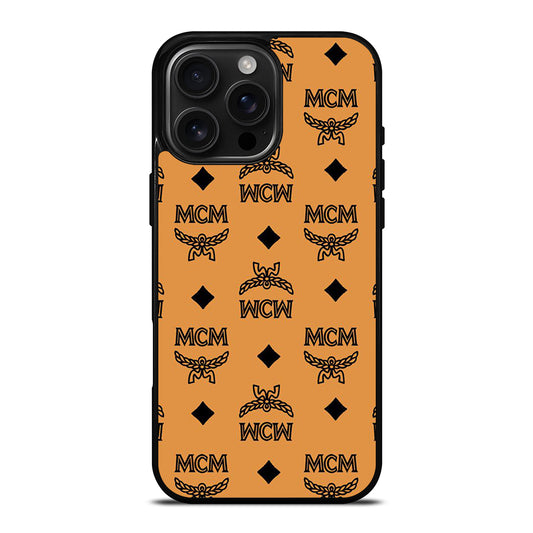 MCM WORLD WIDE BROWN LEATHER PATTERN iPhone 16 Pro Max Case Cover