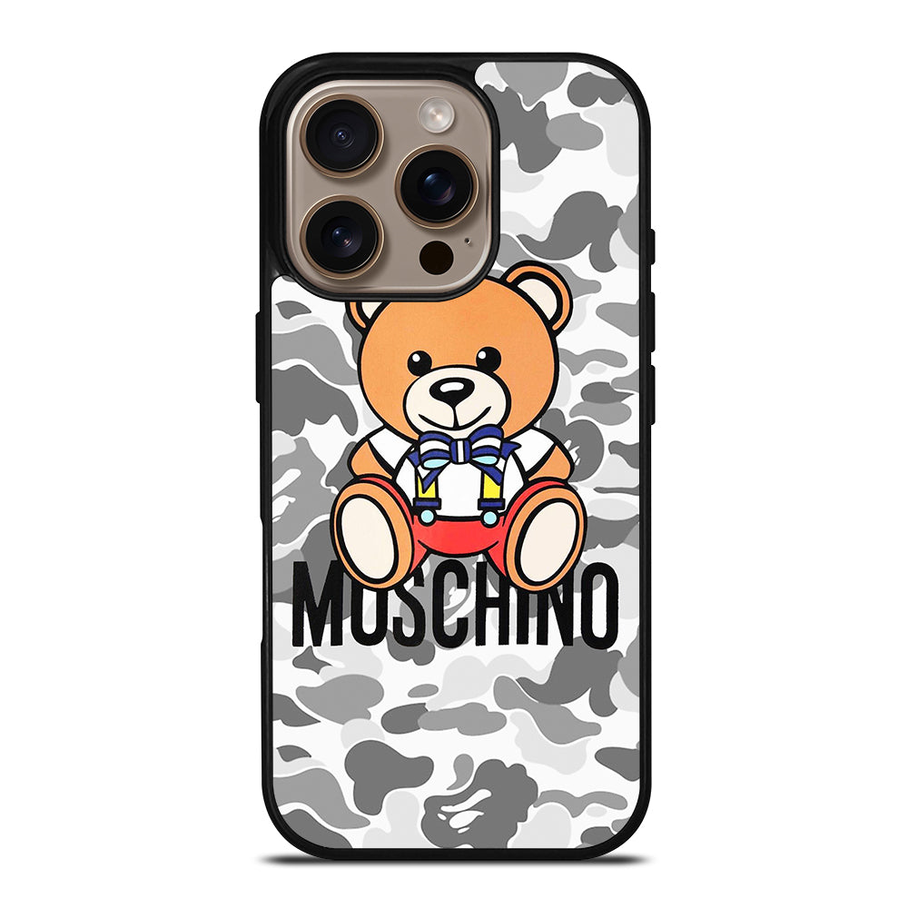 MOSCHINO TEDDY BEAR BAPE CAMO iPhone 16 Pro Case Cover