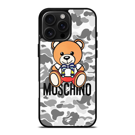MOSCHINO TEDDY BEAR BAPE CAMO iPhone 16 Pro Max Case Cover