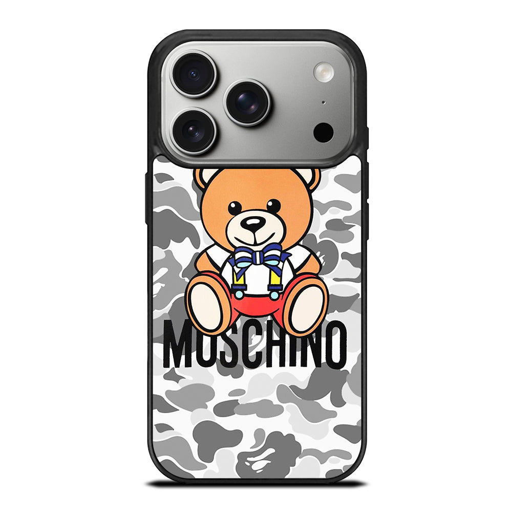MOSCHINO TEDDY BEAR BAPE CAMO iPhone 17 Pro Case Cover