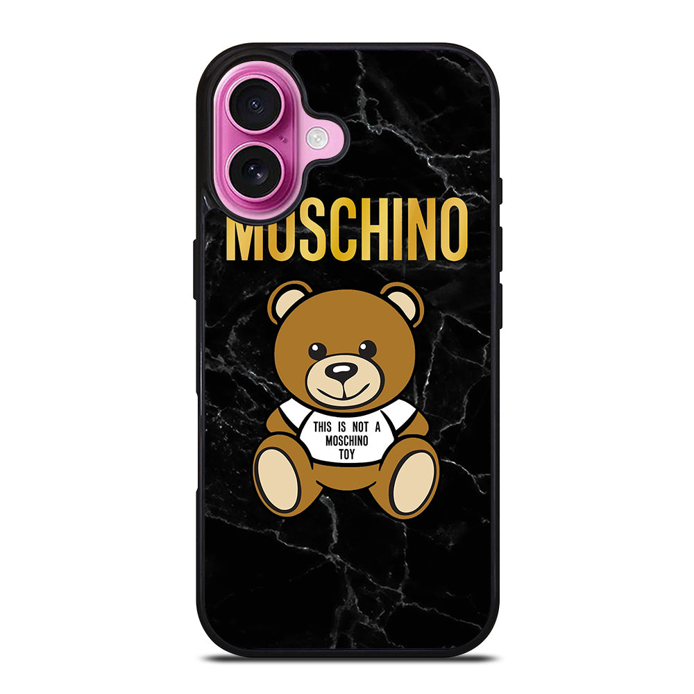 MOSCHINO TEDDY BEAR BLACK MARBLE iPhone 16 Plus Case Cover