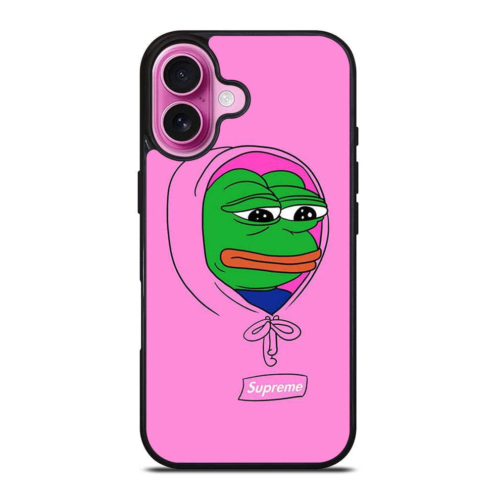 PEPE THE SMUG FROG PINK HOODIE iPhone 16 Plus Case Cover