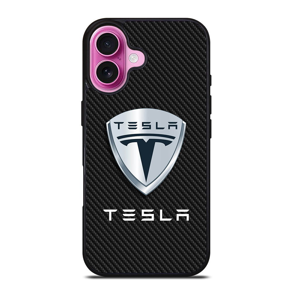 TESLA LOGO CARBON iPhone 16 Plus Case Cover