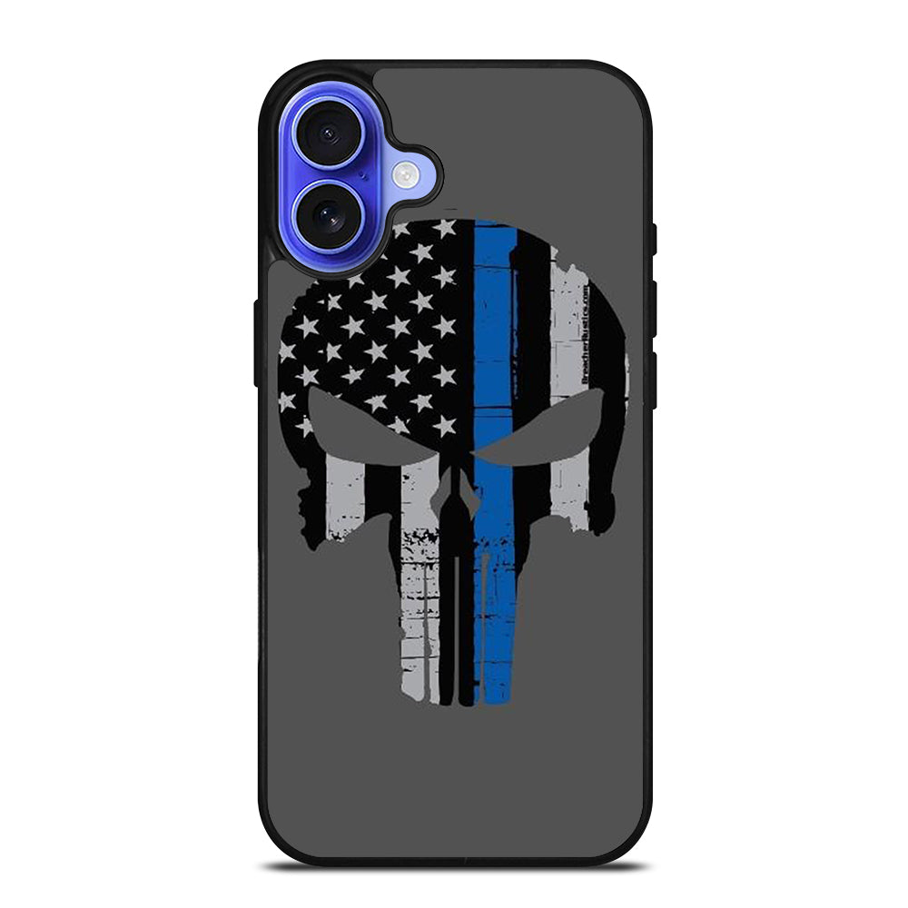 THIN BLUE LINE PUNISHER SKULL 2 iPhone 16 Case Cover