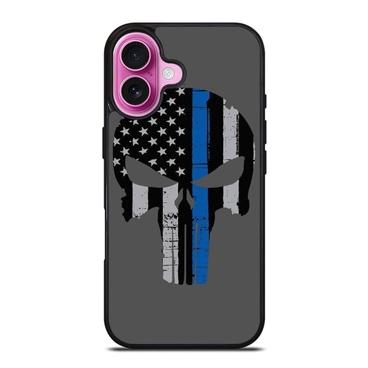 THIN BLUE LINE PUNISHER SKULL 2 iPhone 16 Plus Case Cover