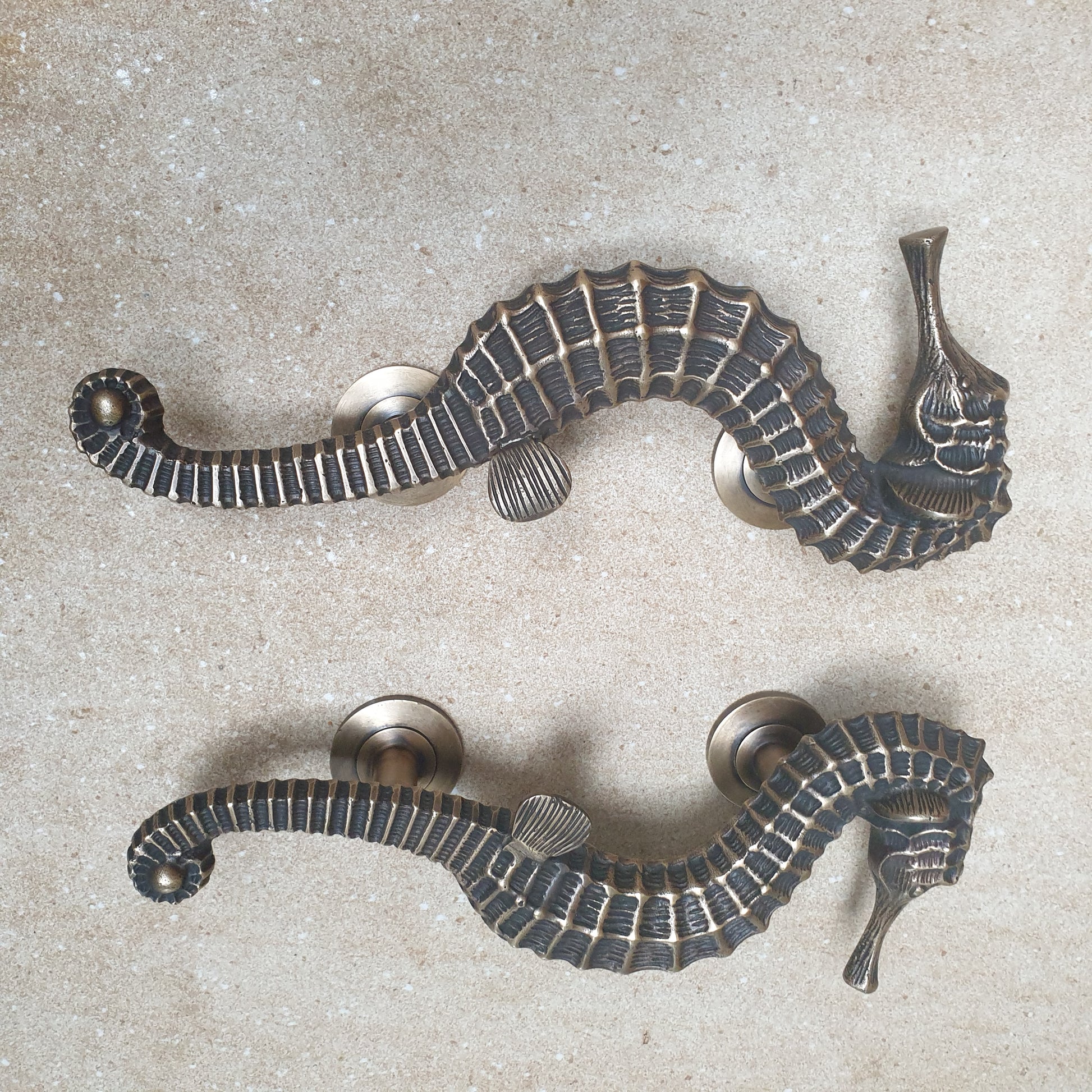 Pair of Vintage Seahorse Half Body Door Handle Pull