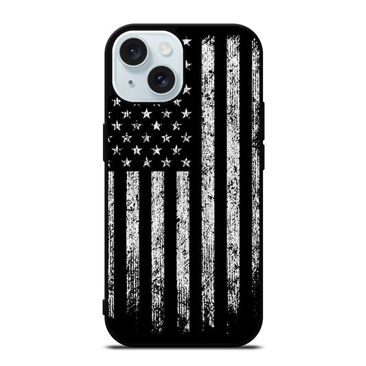 AMERICAN FLAG BLACK AND WHITE iPhone 15 Case Cover