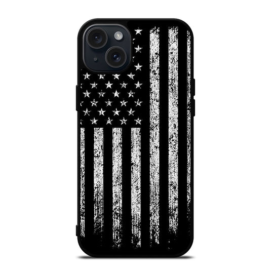 AMERICAN FLAG BLACK AND WHITE iPhone 15 Plus Case Cover