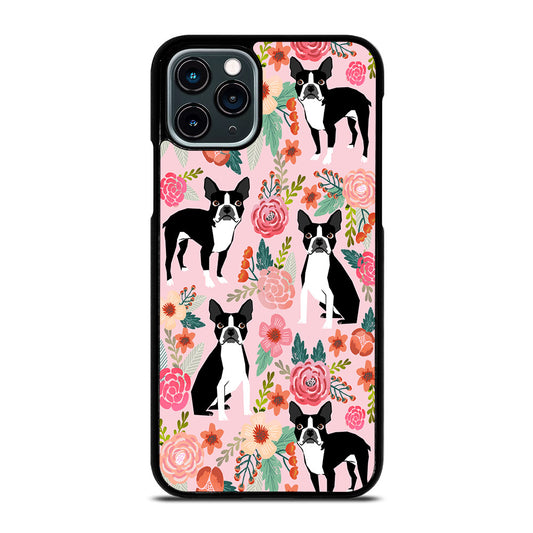 BOSTON TERRIER DOG FLORAL PATTERN iPhone 11 Pro Case Cover