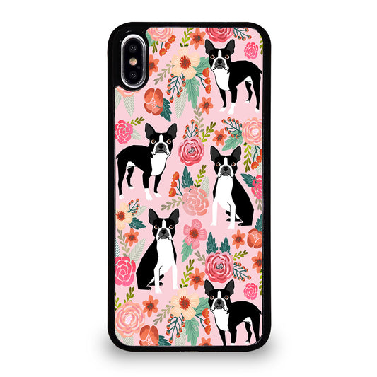 BOSTON TERRIER DOG FLORAL PATTERN iPhone XS Max Case Cover