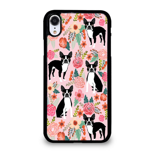 BOSTON TERRIER DOG FLORAL PATTERN iPhone XR Case Cover