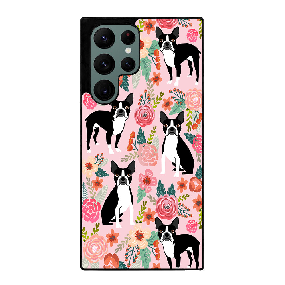 BOSTON TERRIER DOG FLORAL PATTERN Samsung Galaxy S22 Ultra Case Cover