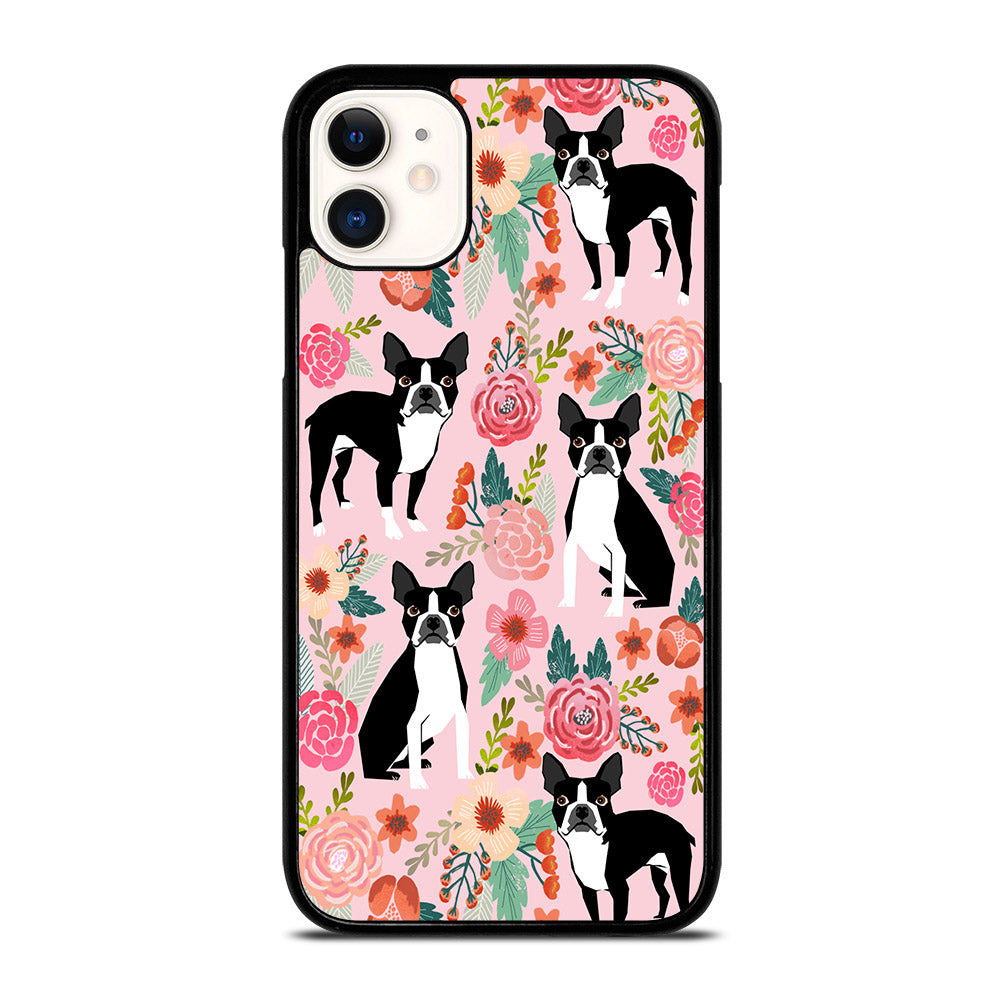 BOSTON TERRIER DOG FLORAL PATTERN iPhone 11 Case Cover