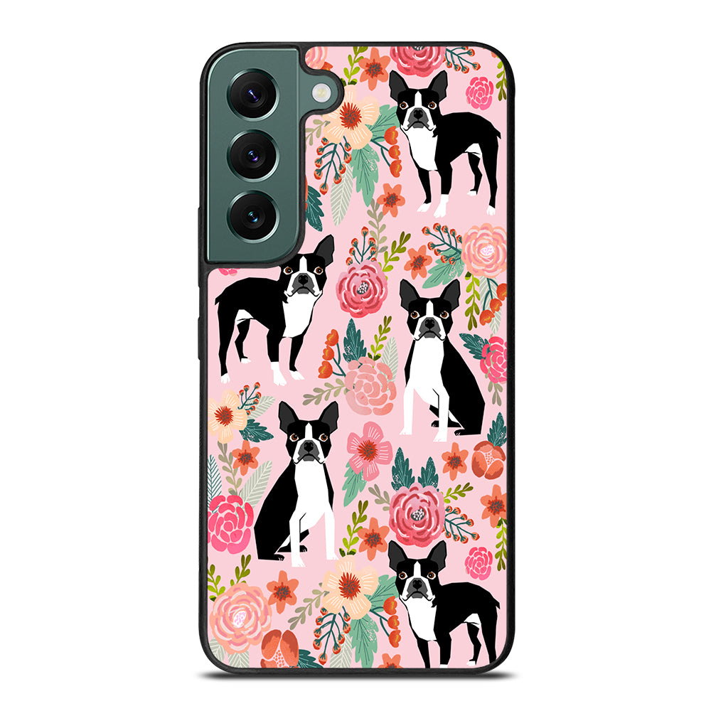 BOSTON TERRIER DOG FLORAL PATTERN Samsung Galaxy S22 Case Cover
