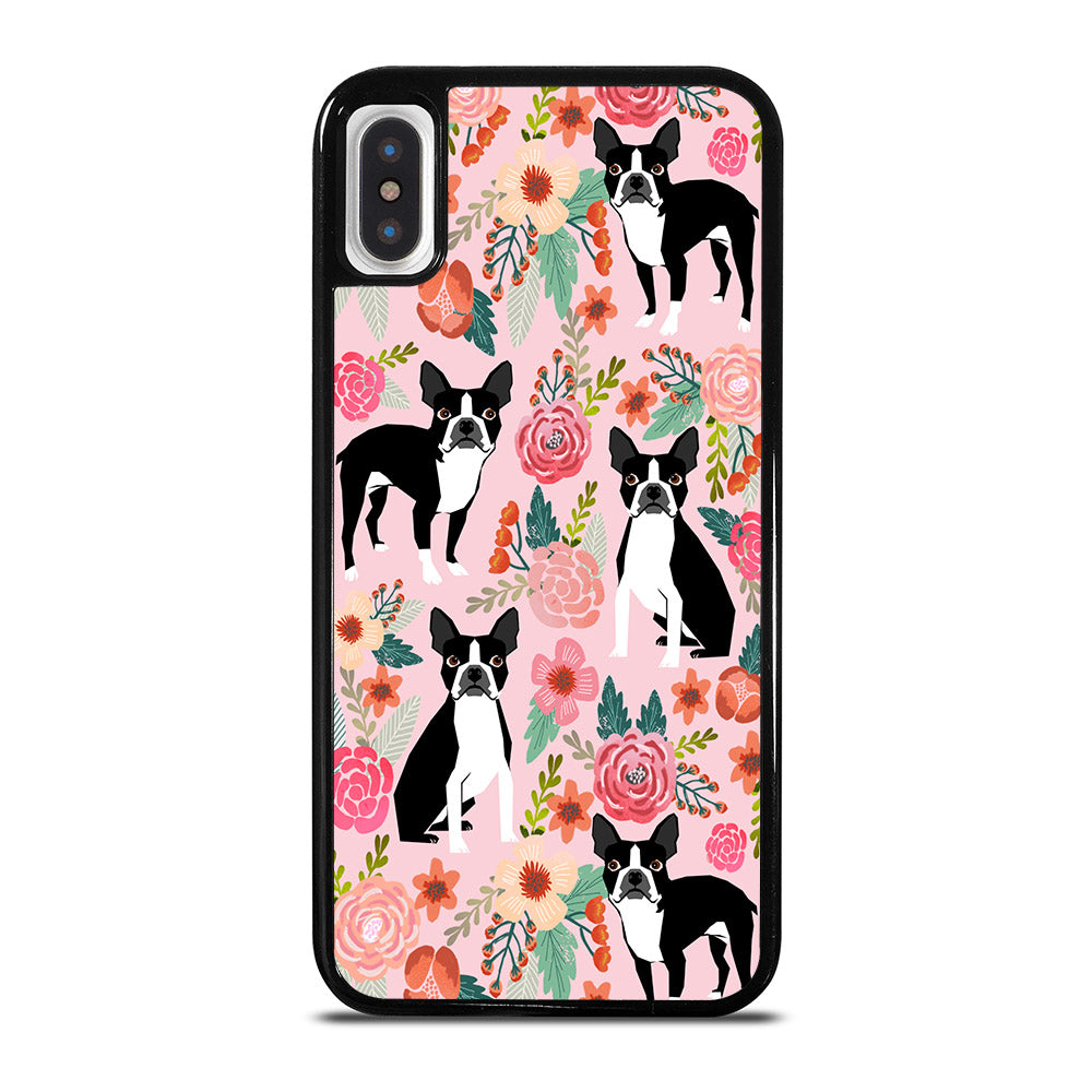 BOSTON TERRIER DOG FLORAL PATTERN iPhone X / XS Case Cover