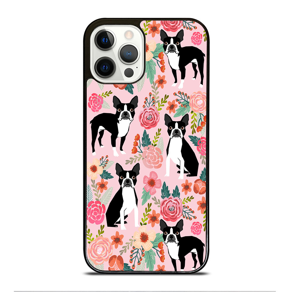 BOSTON TERRIER DOG FLORAL PATTERN iPhone 12 Pro Case Cover