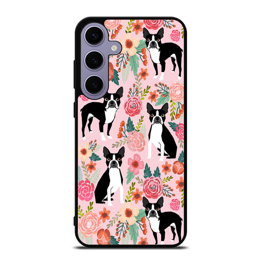 BOSTON TERRIER DOG FLORAL PATTERN Samsung Galaxy S24 Plus Case Cover
