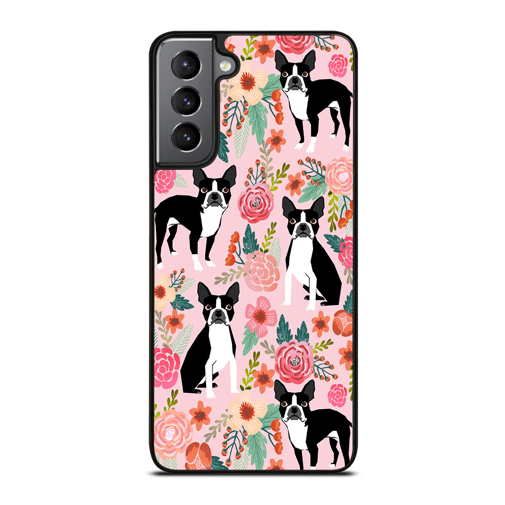 BOSTON TERRIER DOG FLORAL PATTERN Samsung Galaxy S21 Plus Case Cover