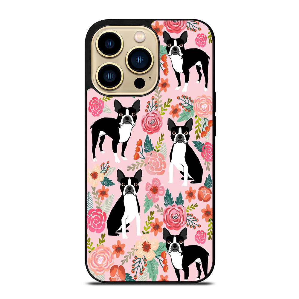 BOSTON TERRIER DOG FLORAL PATTERN iPhone 14 Pro Max Case Cover