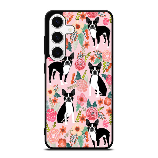 BOSTON TERRIER DOG FLORAL PATTERN Samsung Galaxy S24 Case Cover