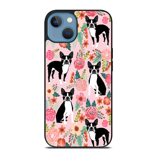 BOSTON TERRIER DOG FLORAL PATTERN iPhone 13 Case Cover