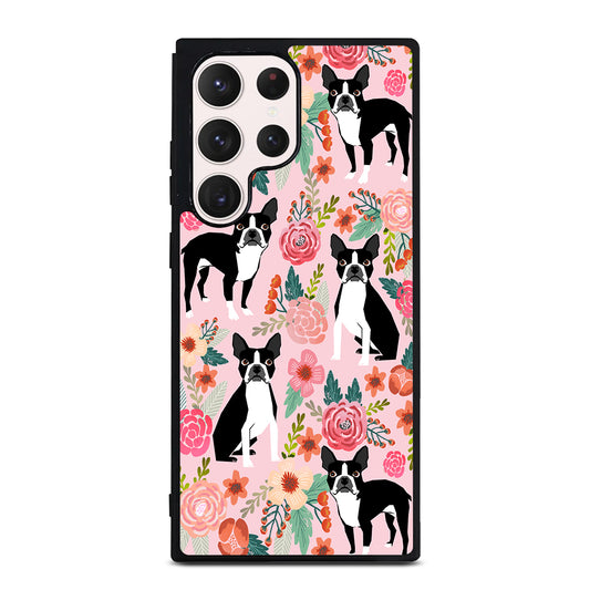 BOSTON TERRIER DOG FLORAL PATTERN Samsung Galaxy S23 Ultra Case Cover
