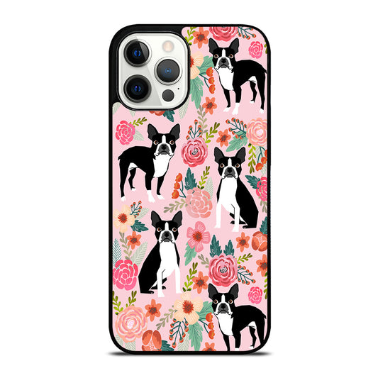 BOSTON TERRIER DOG FLORAL PATTERN iPhone 12 Pro Max Case Cover