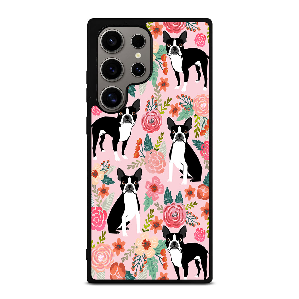 BOSTON TERRIER DOG FLORAL PATTERN Samsung Galaxy S24 Ultra Case Cover