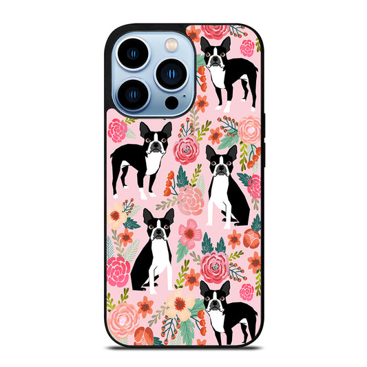BOSTON TERRIER DOG FLORAL PATTERN iPhone 13 Pro Max Case Cover