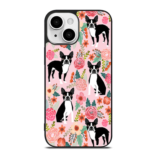 BOSTON TERRIER DOG FLORAL PATTERN iPhone 13 Mini Case Cover