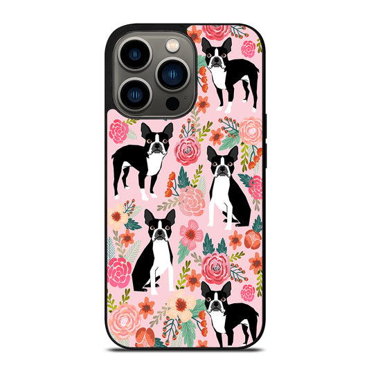 BOSTON TERRIER DOG FLORAL PATTERN iPhone 13 Pro Case Cover