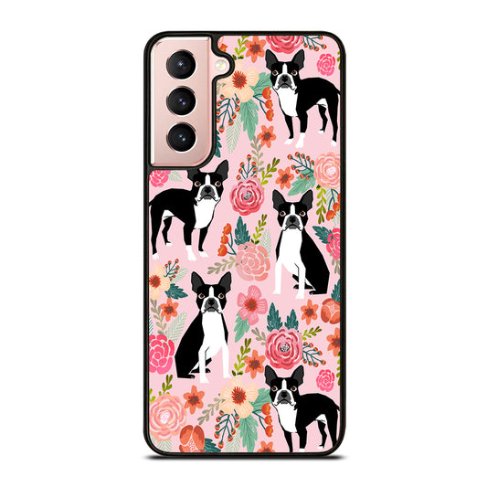 BOSTON TERRIER DOG FLORAL PATTERN Samsung Galaxy S21 Case Cover