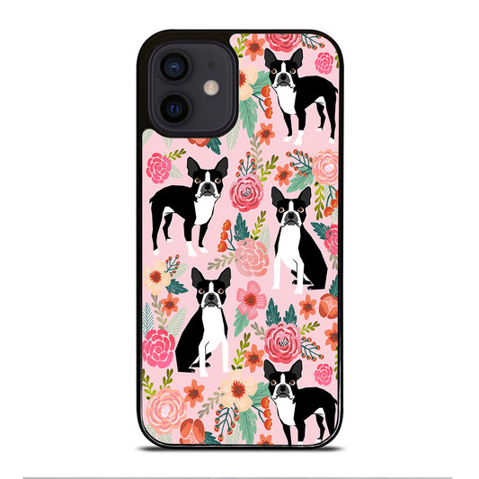 BOSTON TERRIER DOG FLORAL PATTERN iPhone 12 Mini Case Cover