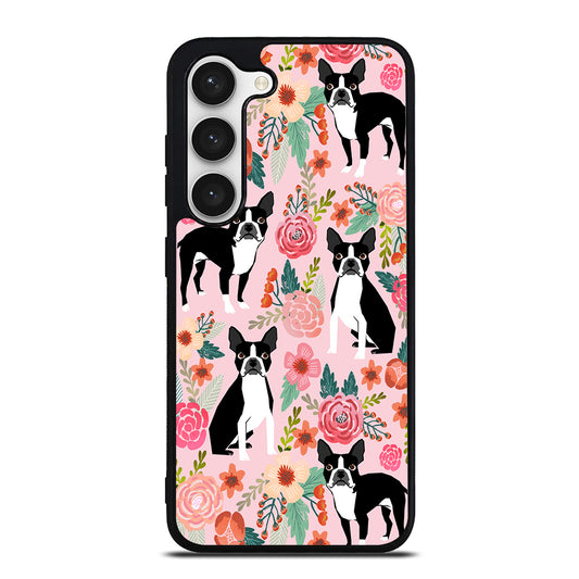 BOSTON TERRIER DOG FLORAL PATTERN Samsung Galaxy S23 Case Cover
