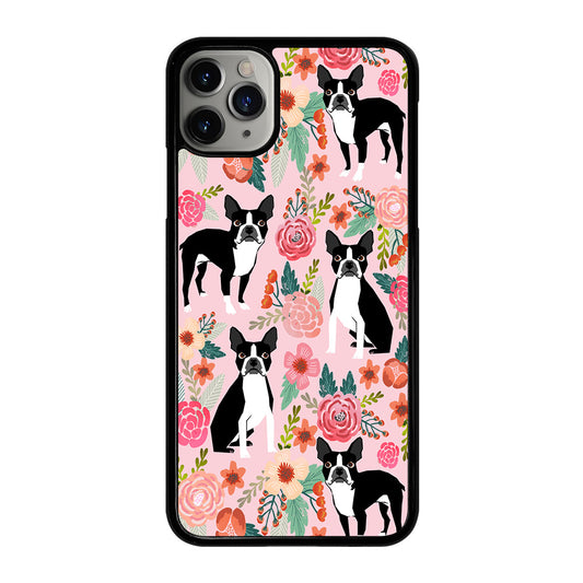 BOSTON TERRIER DOG FLORAL PATTERN iPhone 11 Pro Max Case Cover