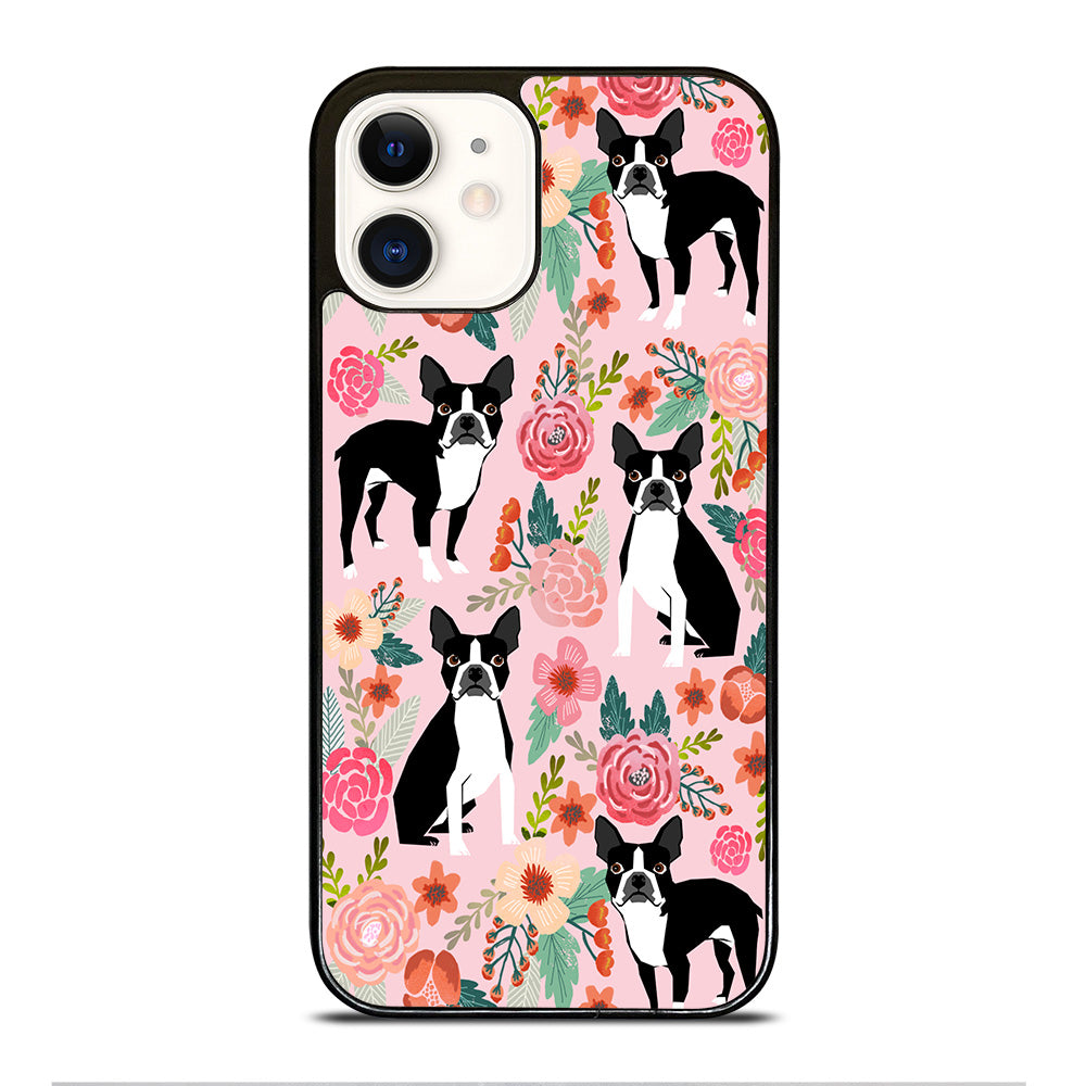 BOSTON TERRIER DOG FLORAL PATTERN iPhone 12 Case Cover