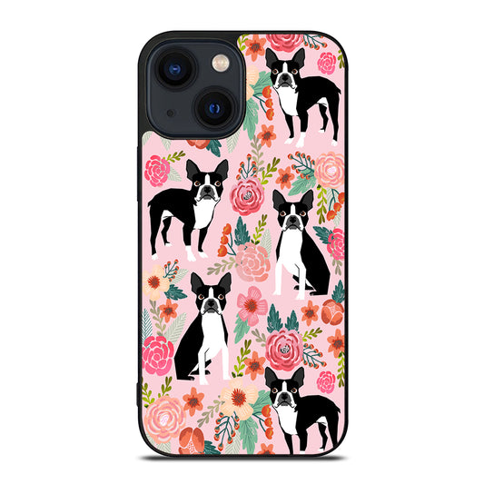BOSTON TERRIER DOG FLORAL PATTERN iPhone 14 Plus Case Cover